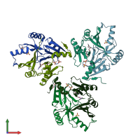PDB entry 1npb coloured by chain, front view.
