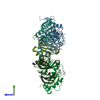 PDB entry 1npb coloured by chain, side view.