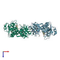 PDB entry 1npd coloured by chain, top view.