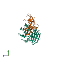 PDB entry 1npe coloured by chain, side view.