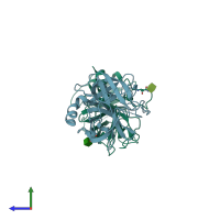 PDB entry 1npm coloured by chain, side view.