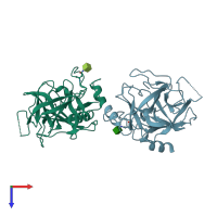 PDB entry 1npm coloured by chain, top view.