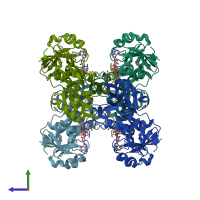 PDB entry 1npt coloured by chain, side view.