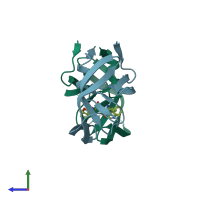 PDB entry 1npv coloured by chain, side view.
