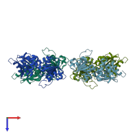 PDB entry 1npy coloured by chain, top view.