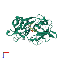 Monomeric assembly 1 of PDB entry 1npz coloured by chemically distinct molecules, top view.