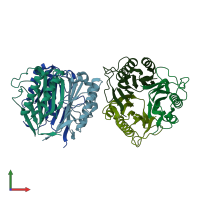 PDB entry 1nq3 coloured by chain, front view.