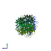 PDB entry 1nq3 coloured by chain, side view.