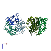 PDB entry 1nq3 coloured by chain, top view.