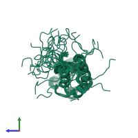 PDB entry 1nq4 coloured by chain, ensemble of 28 models, side view.