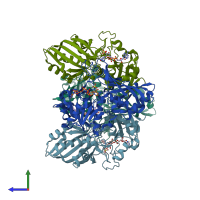 PDB entry 1nq5 coloured by chain, side view.