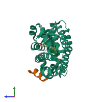 PDB entry 1nq7 coloured by chain, side view.