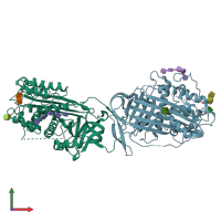 PDB entry 1nq9 coloured by chain, front view.