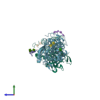 PDB entry 1nq9 coloured by chain, side view.