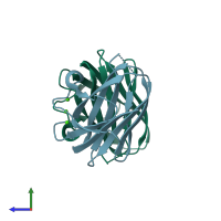 PDB entry 1nqd coloured by chain, side view.