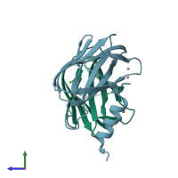 PDB entry 1nqj coloured by chain, side view.