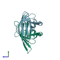 PDB entry 1nqn coloured by chain, side view.
