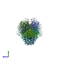 PDB entry 1nqt coloured by chain, side view.