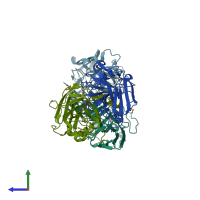 PDB entry 1nr9 coloured by chain, side view.