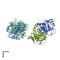 PDB entry 1nr9 coloured by chain, top view.