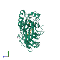 PDB entry 1nrk coloured by chain, side view.