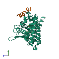 Hetero dimeric assembly 2 of PDB entry 1nrl coloured by chemically distinct molecules, side view.