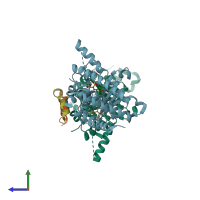 PDB entry 1nrl coloured by chain, side view.