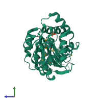 PDB entry 1nrw coloured by chain, side view.