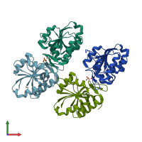 PDB entry 1nrz coloured by chain, front view.