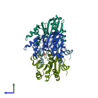 PDB entry 1nrz coloured by chain, side view.