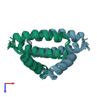 PDB entry 1ns1 coloured by chain, ensemble of 16 models, top view.