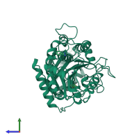 PDB entry 1nsa coloured by chain, side view.