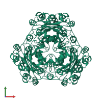 Homo hexameric assembly 1 of PDB entry 1nsk coloured by chemically distinct molecules, front view.