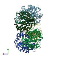 PDB entry 1nsl coloured by chain, side view.