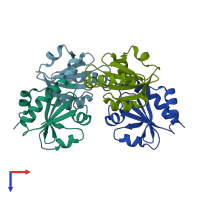 PDB entry 1nsw coloured by chain, top view.