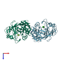 PDB entry 1nsz coloured by chain, top view.
