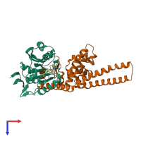 PDB entry 1nt2 coloured by chain, top view.