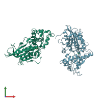 PDB entry 1nt4 coloured by chain, front view.