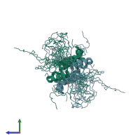 PDB entry 1ntc coloured by chain, ensemble of 28 models, side view.