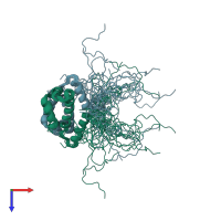 PDB entry 1ntc coloured by chain, ensemble of 28 models, top view.