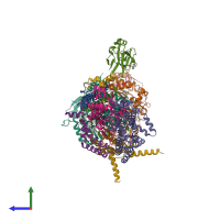 PDB entry 1ntk coloured by chain, side view.