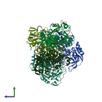 PDB entry 1nto coloured by chain, side view.