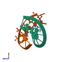 PDB entry 1nts coloured by chain, side view.