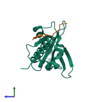 PDB entry 1ntv coloured by chain, side view.