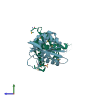 PDB entry 1nu0 coloured by chain, side view.