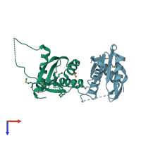 PDB entry 1nu0 coloured by chain, top view.