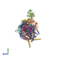 PDB entry 1nu1 coloured by chain, side view.