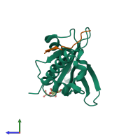 PDB entry 1nu2 coloured by chain, side view.