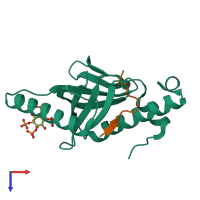 PDB entry 1nu2 coloured by chain, top view.