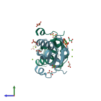 PDB entry 1nu4 coloured by chain, side view.